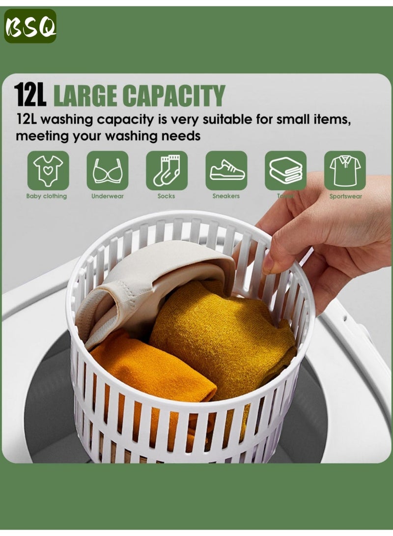 BSQ Portable Mini Folding Washing Machine | 12-Liter Large Capacity | Mini Washing Machine | Automatic Household Bucket-Type Folding Washing Machine for Underwear, Baby Clothes, Suitable for Apartments, Travel, RVs, Can Wash Underwear, Socks, and Baby Clothes, Green - Image 3